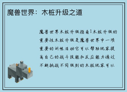 魔兽世界：木桩升级之道